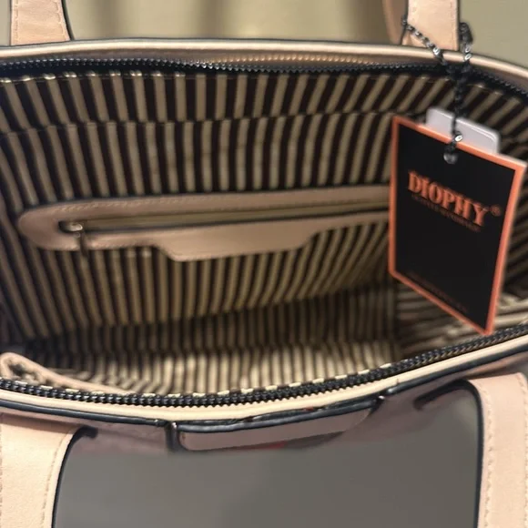 NWT Diophy Handbag Shoulder Bag Purse Cream Green Red Silver Stripes Vegan Tote - Picture 3 of 8